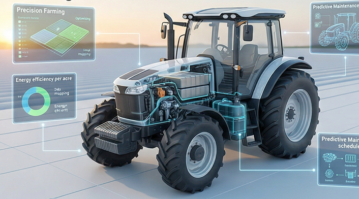 Precision farming tractor with AI and energy monitoring