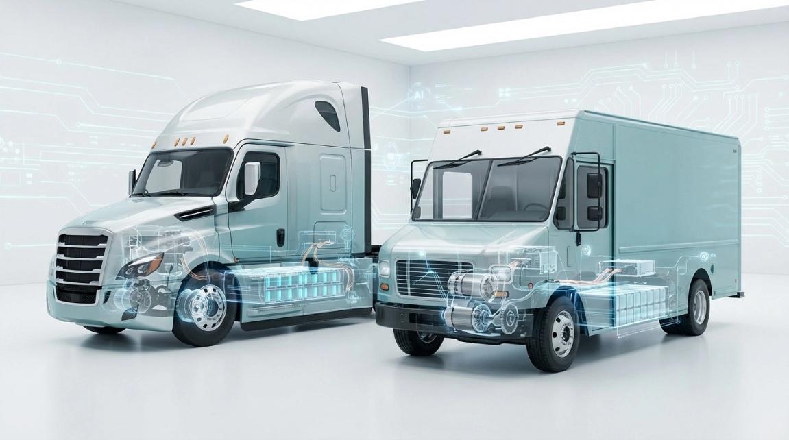 Commercial electric trucks with EV powertrain